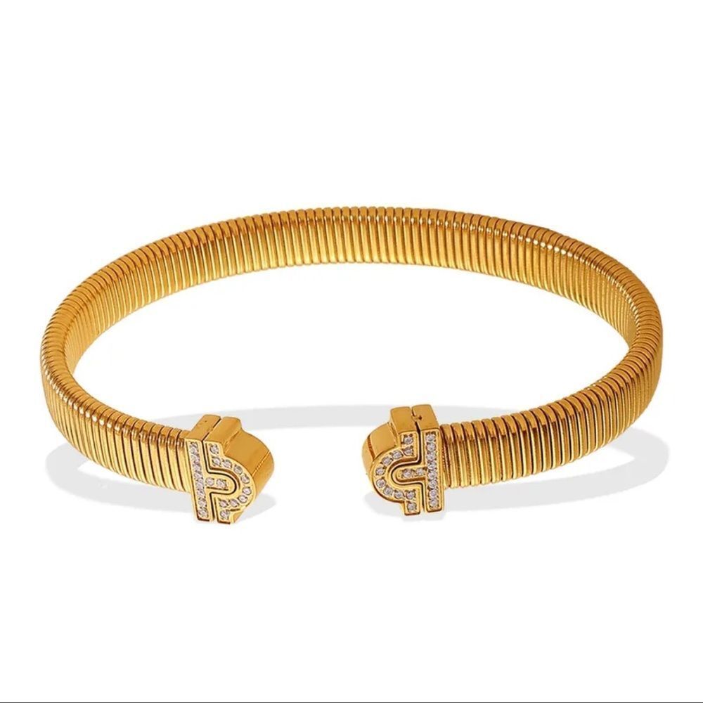 Luxury Designer Tubogas Gold Plated Bracelet with Zircons Accents
